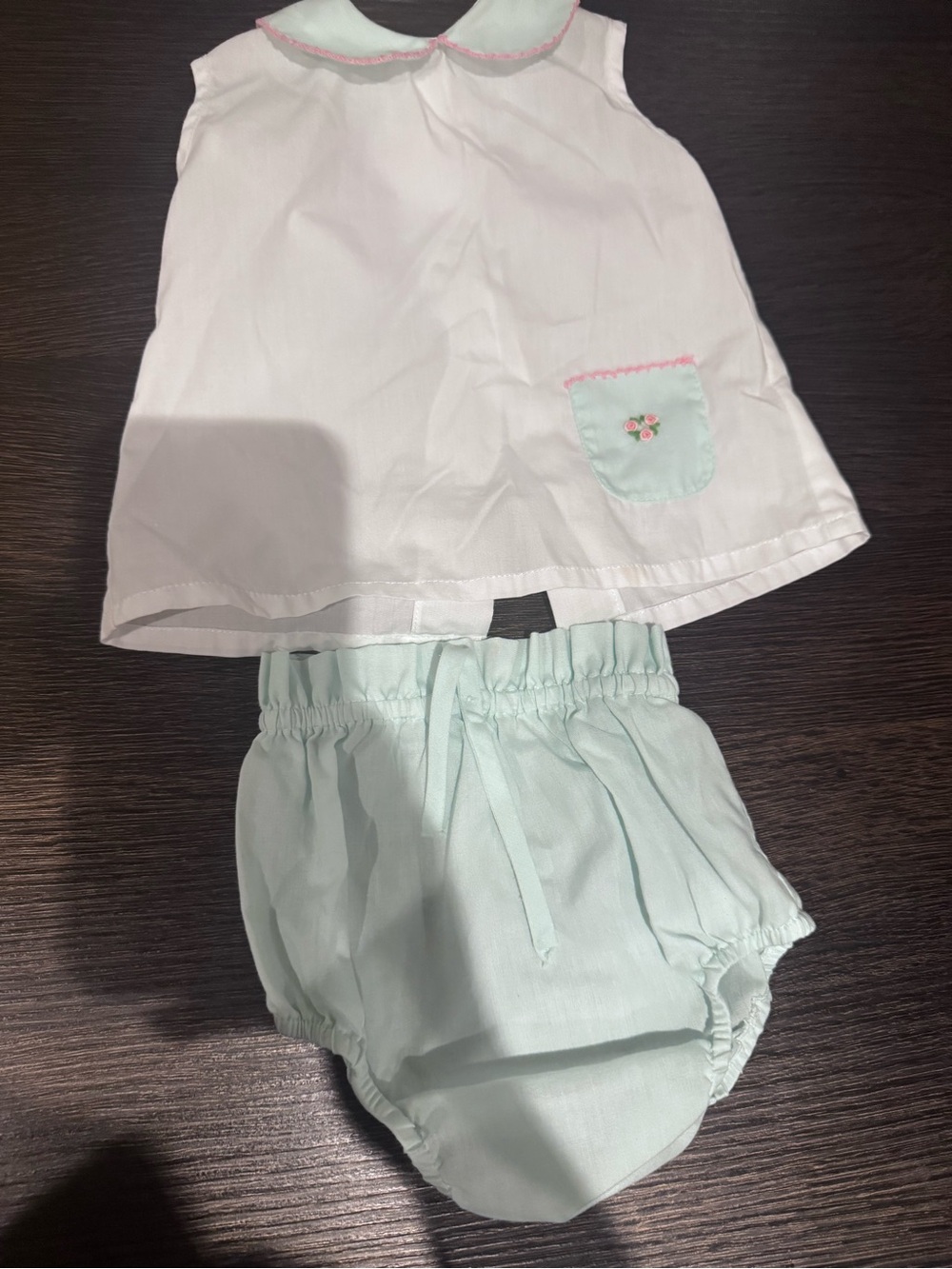 Classic White & Mint Baby Diaper Cover Set with Peter Pan Collar